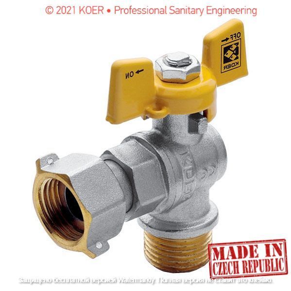 Кран кульовий з накидною гайкою кутовий для газу KOER 1/2" ГШБ (KR.221.G) KR0168 фото