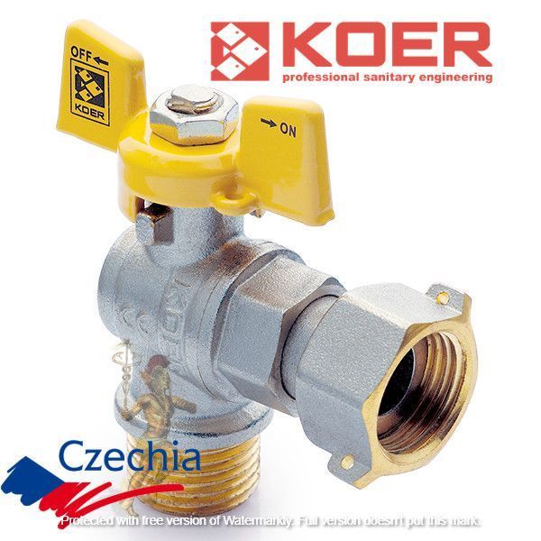 Кран кульовий з накидною гайкою кутовий для газу KOER 1/2" ГШБ (KR.221.G) KR0168 фото