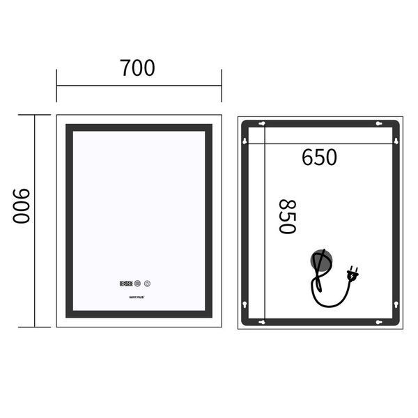 Зеркало Mixxus Premium FLASH MR21-70x90 (LED Touch, Anti-fog, димер, часы) (MP6618) MP6618 фото