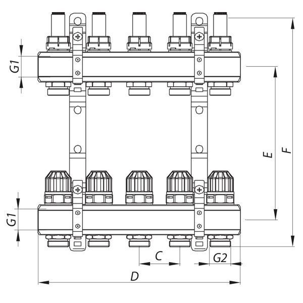Колекторний блок з витратомірами Чехія KP.1110-11 1"x11 ways BR92648 фото