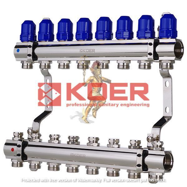 Колектор для променевої розводки радіаторів опалення KOER 1"x8 KR2634 фото