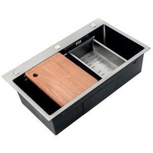Мийка Zerix ZH7545-SET-05 DECOR NANO-BLACK (3.0/0.8) з нержавіючої сталі, комплект (графіт) (ZM5582) ZM5582 фото