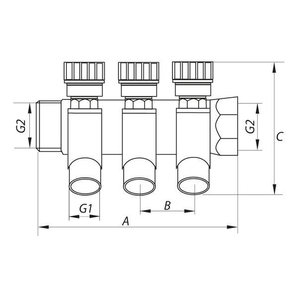 Колектор вентильний з фитингом Чехія KP.1124-3 1"x3 ways BR92833 фото