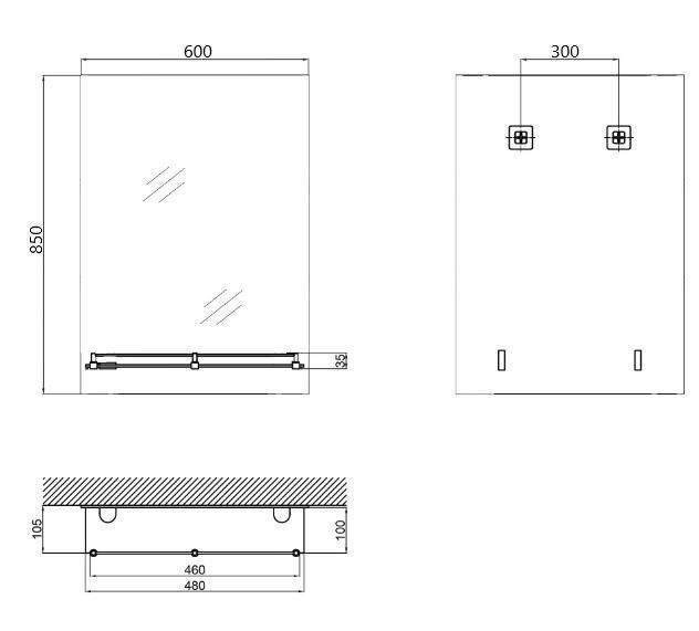 Дзеркало настінне Zerix SANSA MRZ05-600x850x105 прямокутне з полицею (ZX5628) ZX5628 фото