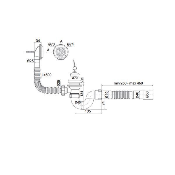 Сифон для ванної кімнати Україна SV-01-A 1 1/2" прямоточний з випуском і переливом ZX94957 фото