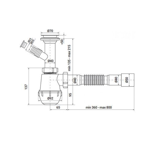 Сифон для кухні ZERIX SK-01-B 1 1/2"x40 з литим випуском та відведенням для пральної машини (ZX4951) ZX4951 фото